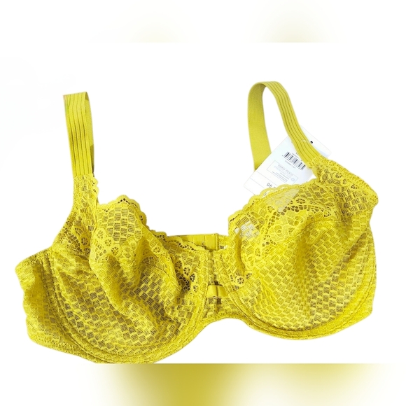 NWT Darjeeling Paris Vibrant Lime yellow green Lace Bra, Size FR 95D (US 36D) – - Picture 3 of 10